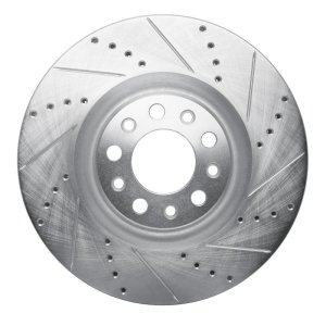 Alfa Romeo Giulia Brake Rotor (1) - Front Right - R1 Concepts - Drilled & Slotted - Silver - `17-`25